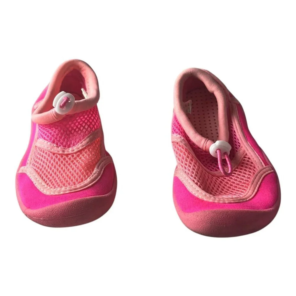 Wonder Nation Girls Swim Shoes Pink Mesh Slip On Size 9-10 Adjustable Drawstring